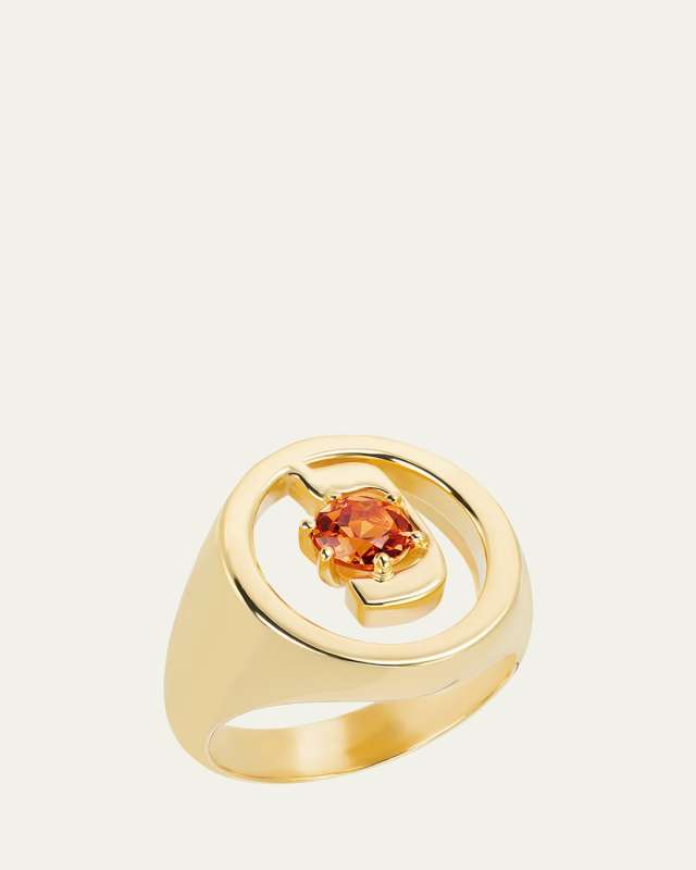 18K Gold Hebrew NUN Initial Signet Ring