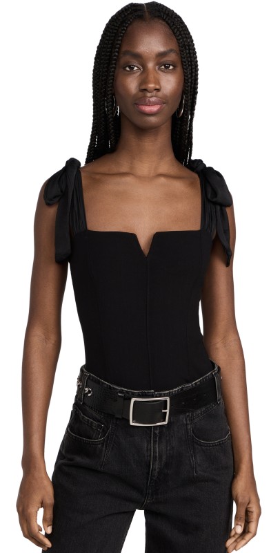 Free People Lola Thong Bodysuit Black