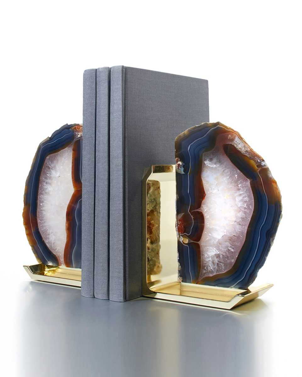 Fim Agate & Brass Bookends