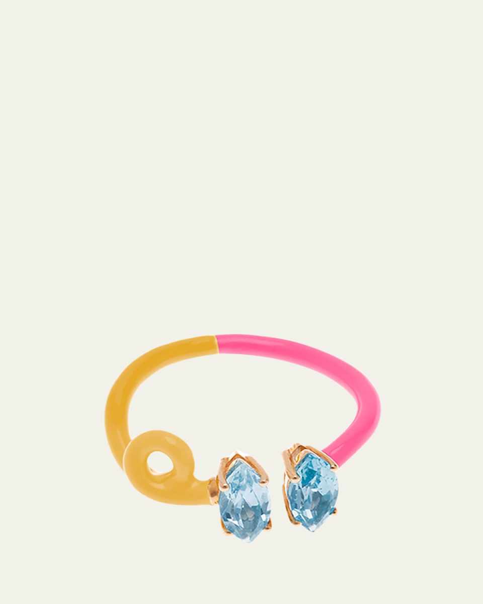 Double Topaz Vine Ring with Sunflower and Bubble Gum Enamel