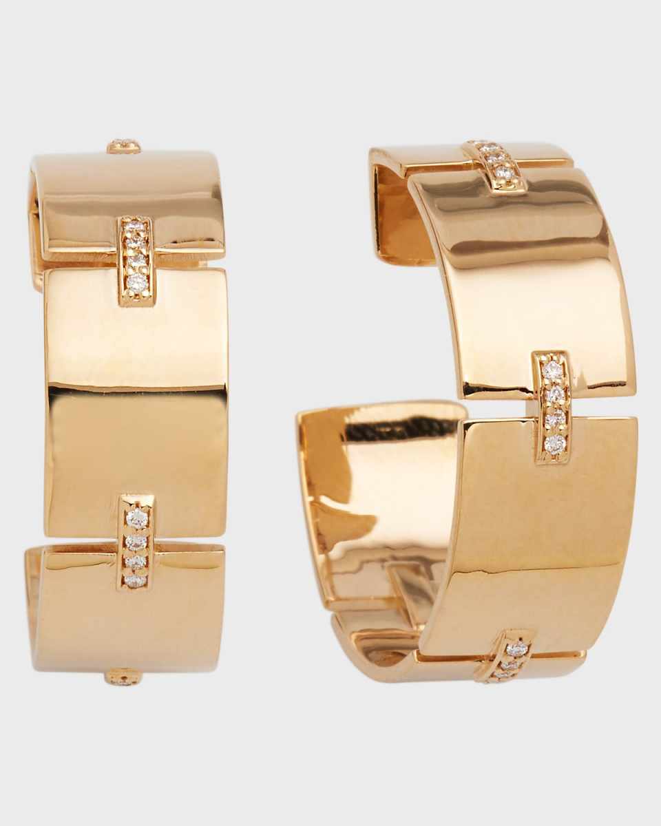 14K Flawless Tag Link Vanity Hoop Earrings, 25mm