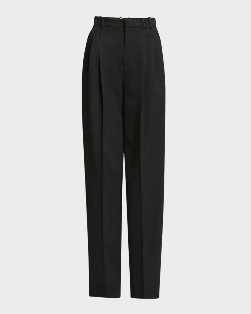 High-Rise Pleated Straight-Leg Pants