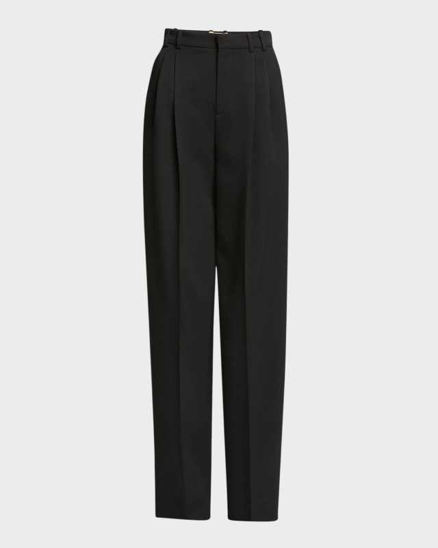 High-Rise Pleated Straight-Leg Pants