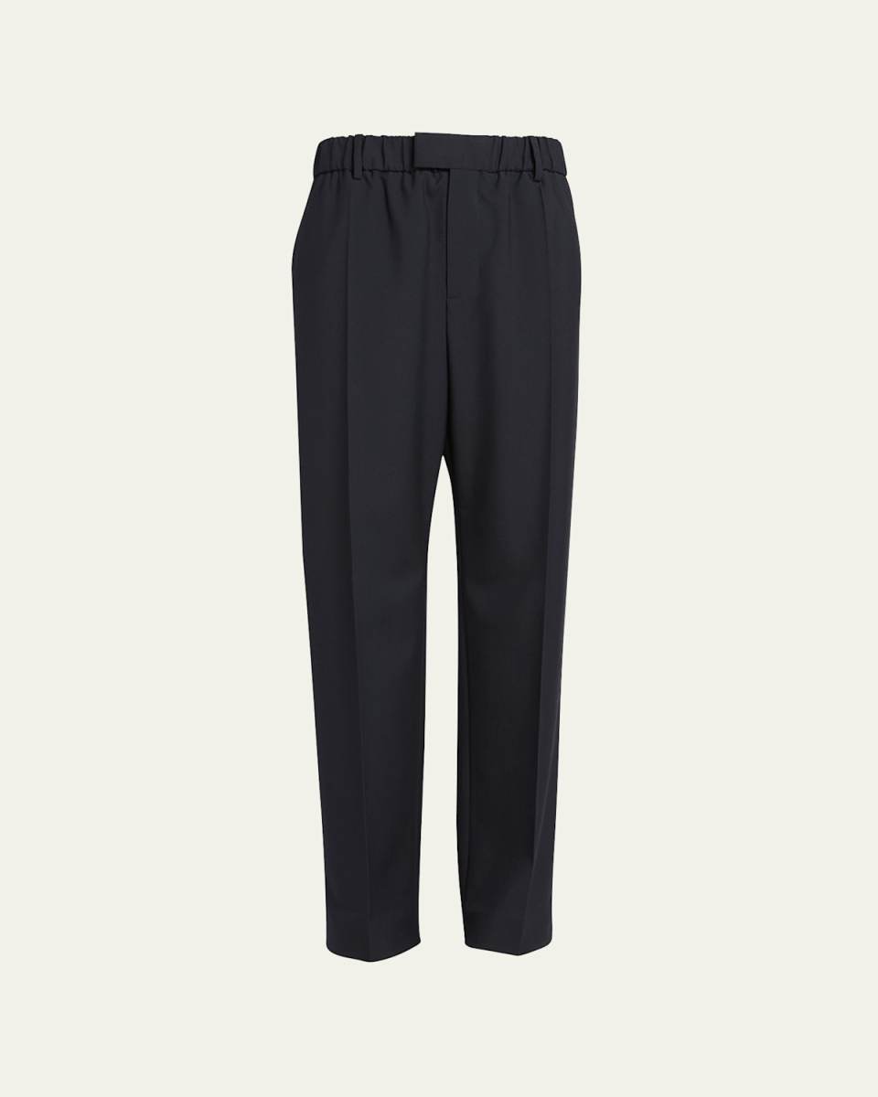 Light Wool Twill Elastic-Waist Pants