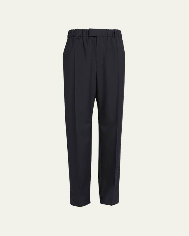 Light Wool Twill Elastic-Waist Pants