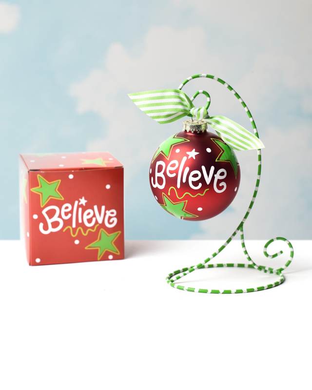 Believe Christmas Personalized Glass Ornament with Stand
