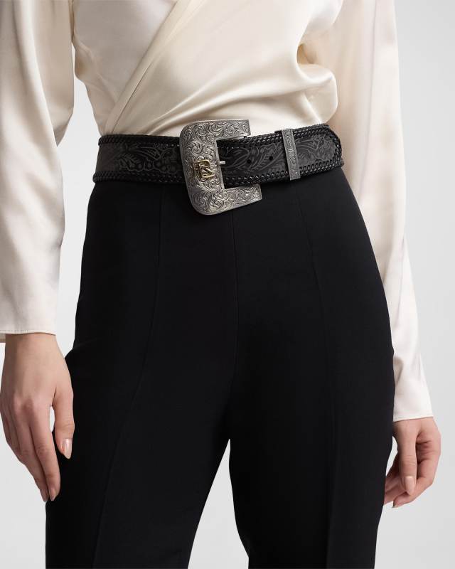 Lasered Calf-Suede Wide Western Belt