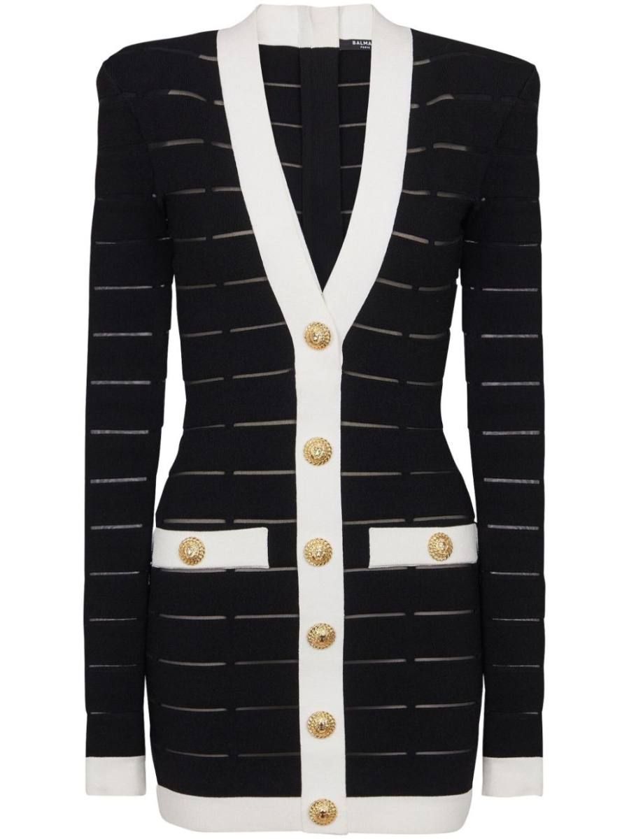 button-embellishment knitted mini dress