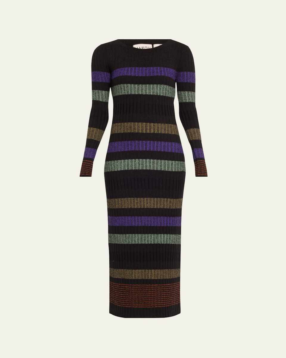 Amber Stripe Long Sleeve Wool Maxi Dress