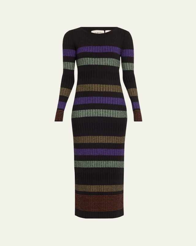 Amber Stripe Long Sleeve Wool Maxi Dress