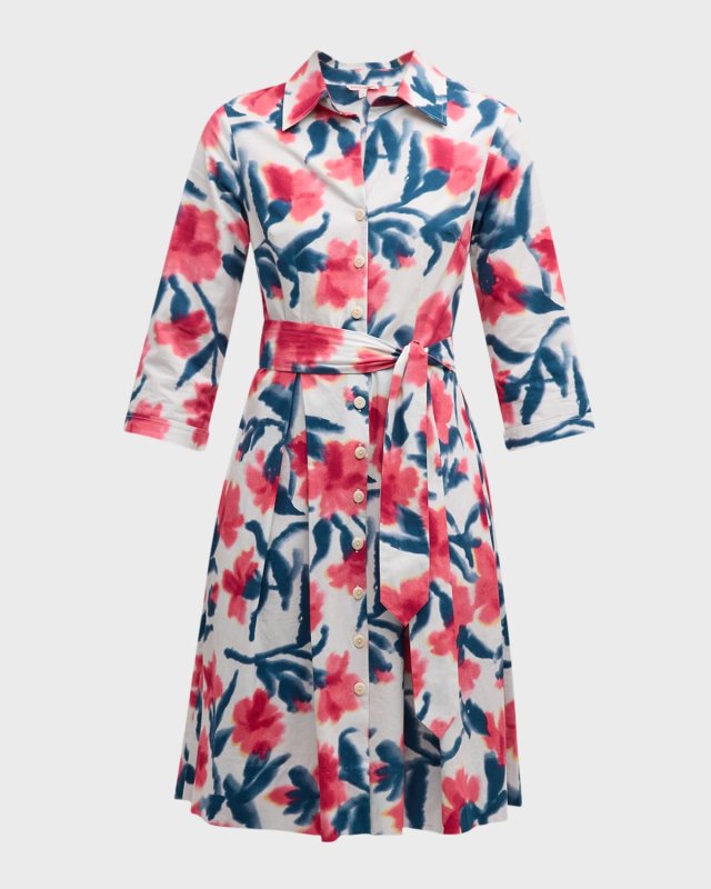 Bellini Pleated Floral-Print Shirtdress