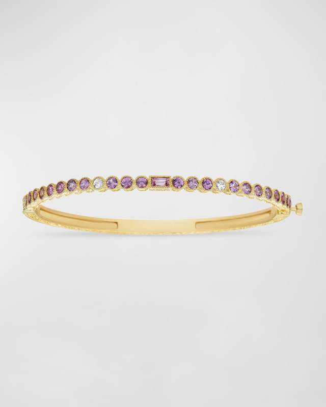 18K Yellow Gold Pink Sapphire and White Diamond Bangle