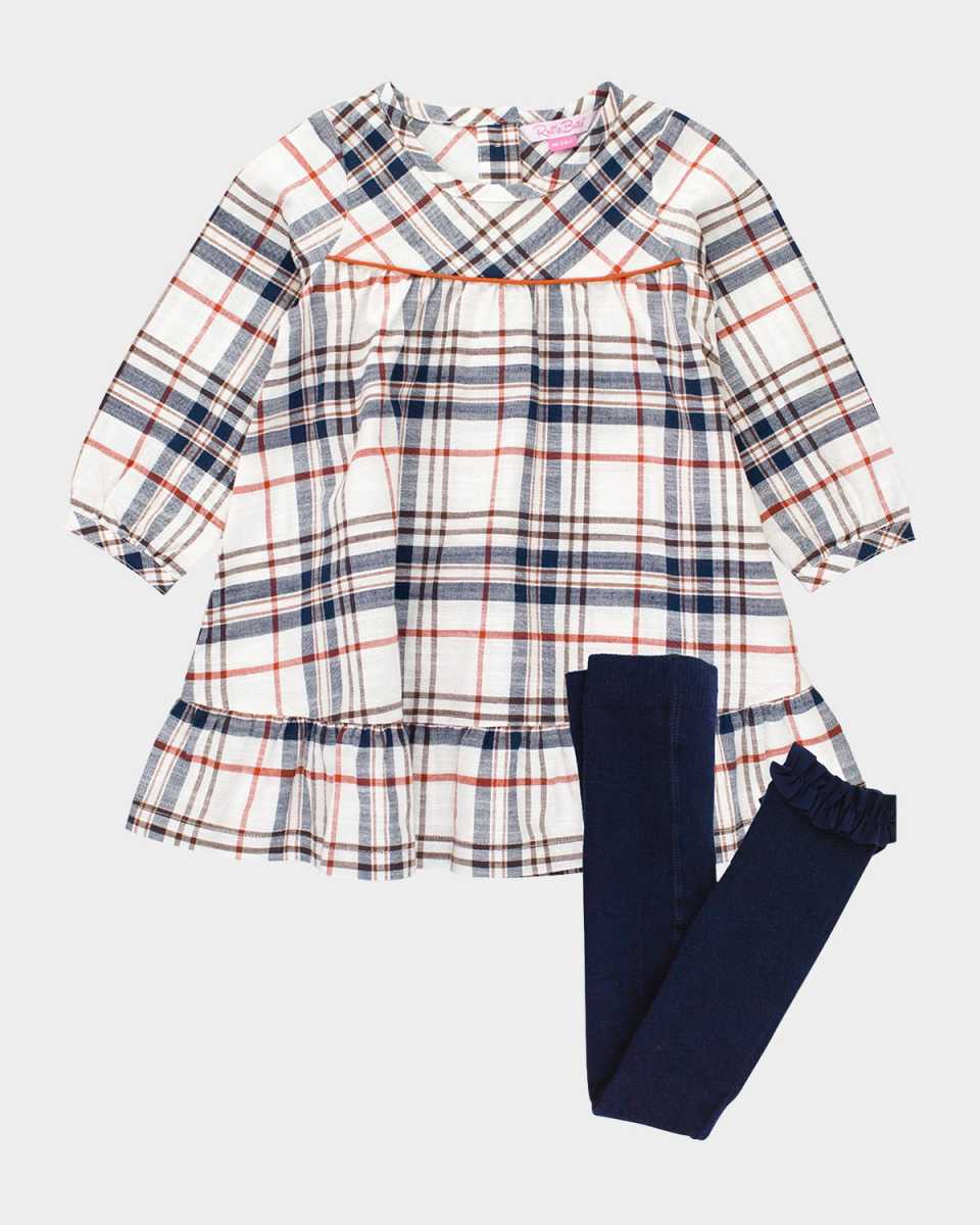 Girl's Homegrown Harvest Plaid Dress & Tights Set, Size 6