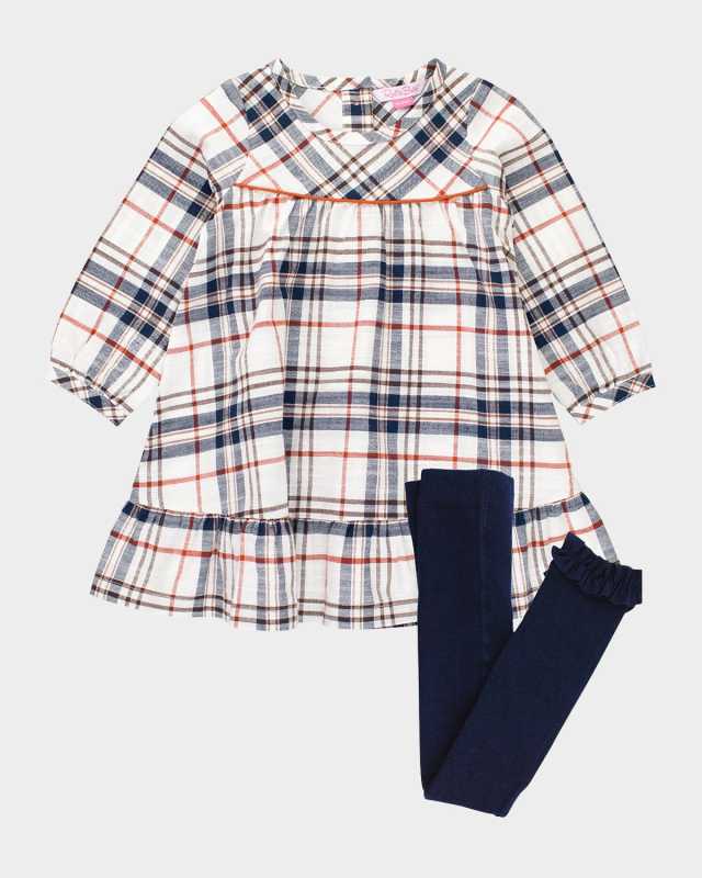 Girl's Homegrown Harvest Plaid Dress & Tights Set, Size 6