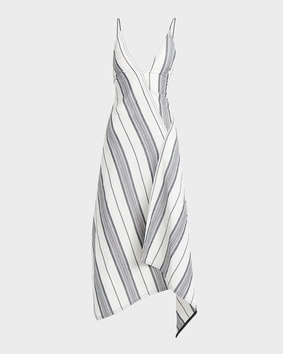 Asymmetric Striped Backless Midi Dress