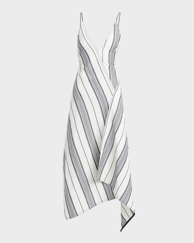 Asymmetric Striped Backless Midi Dress