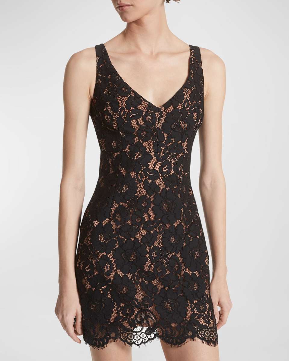 Floral Lace V-Neck Sleeveless Mini Dress