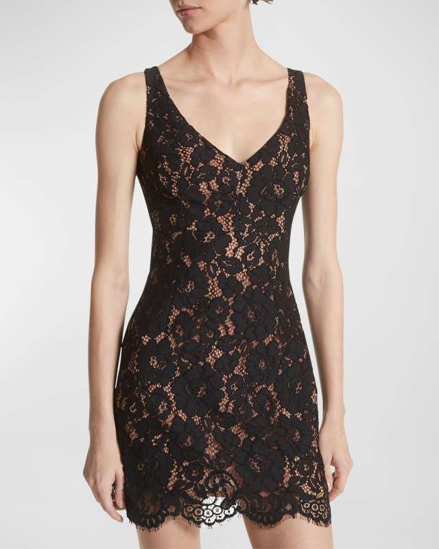 Floral Lace V-Neck Sleeveless Mini Dress