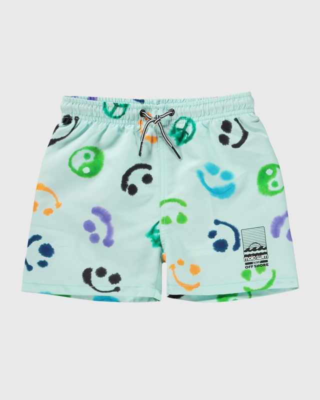 Boy's Niko Happy Face Printed Swim Trunks, Size 3T-6