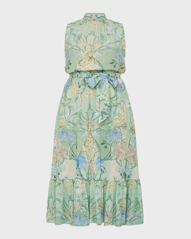 Sleeveless Silk Neck-Tie Maxi Dress