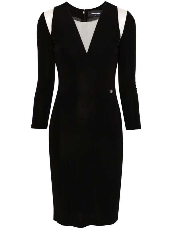 logo-plaque mesh-detail dress