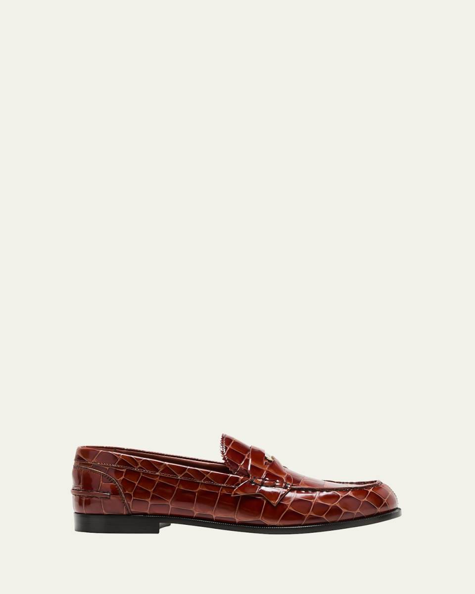 Donna Bicolor Croco Red Sole Penny Loafers