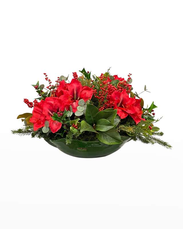 Faux Amaryllis Berry Floral Arrangement in Basket