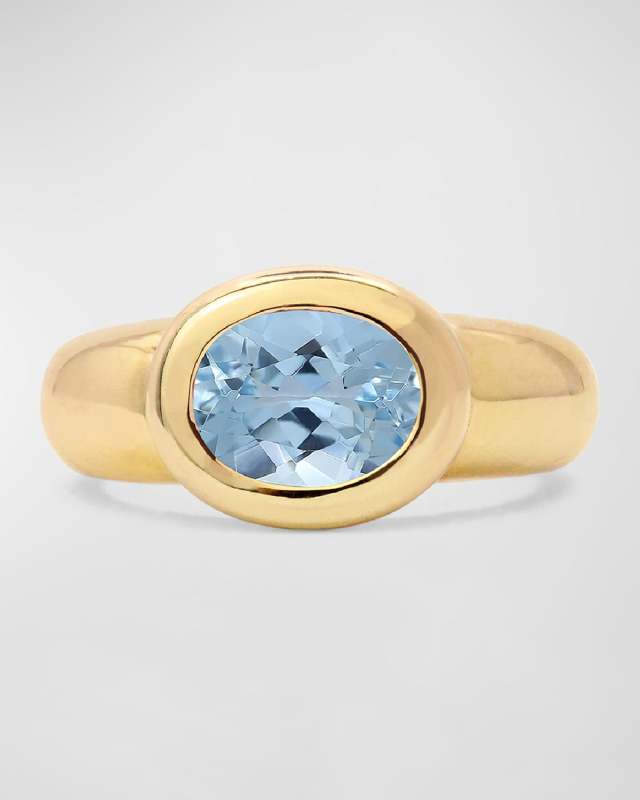 18K Yellow Gold Oval Gemstone Gumball Gypsy Ring