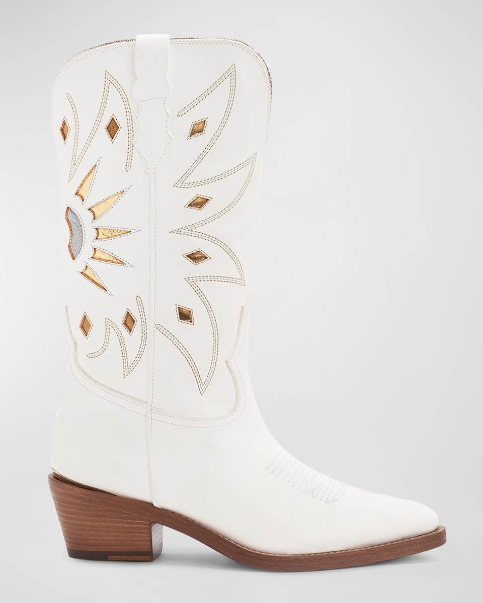 Abigail Leather Metallic Cutout Western Boots