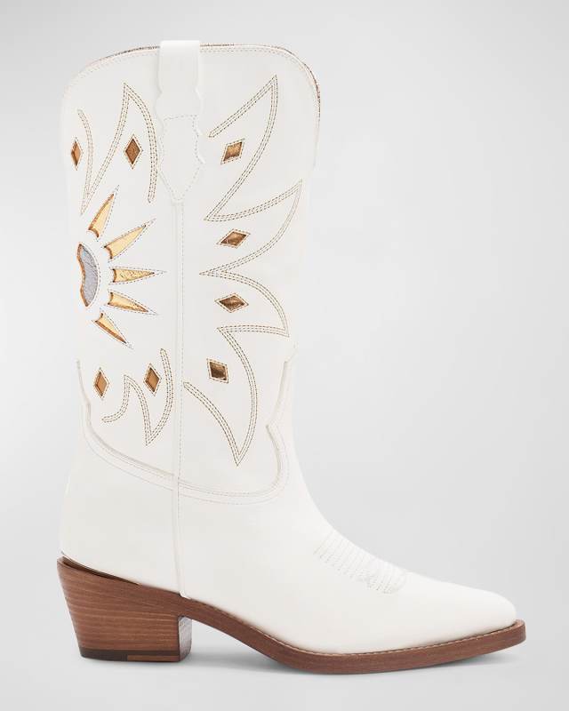 Abigail Leather Metallic Cutout Western Boots