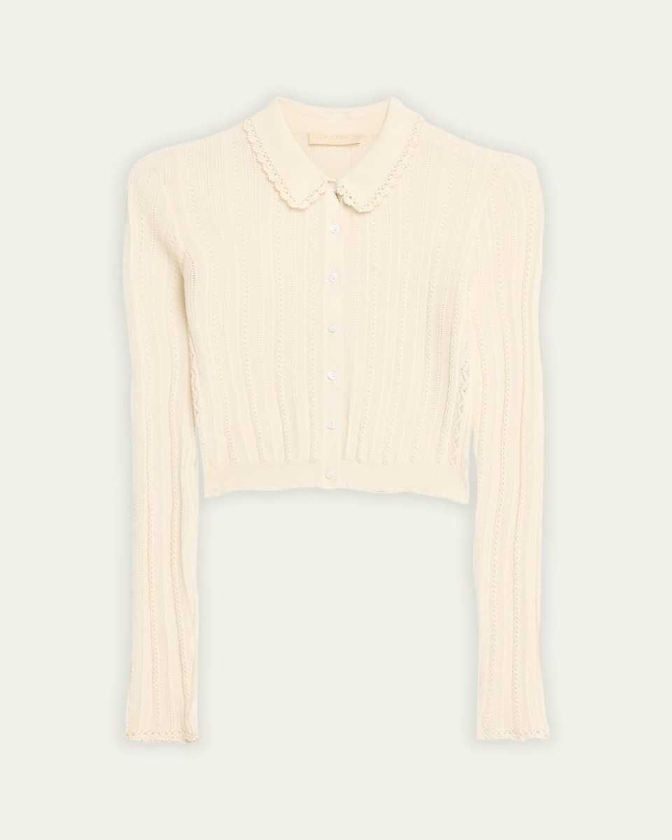 Lottie Silk Cotton Pointelle-Knit Crop Top