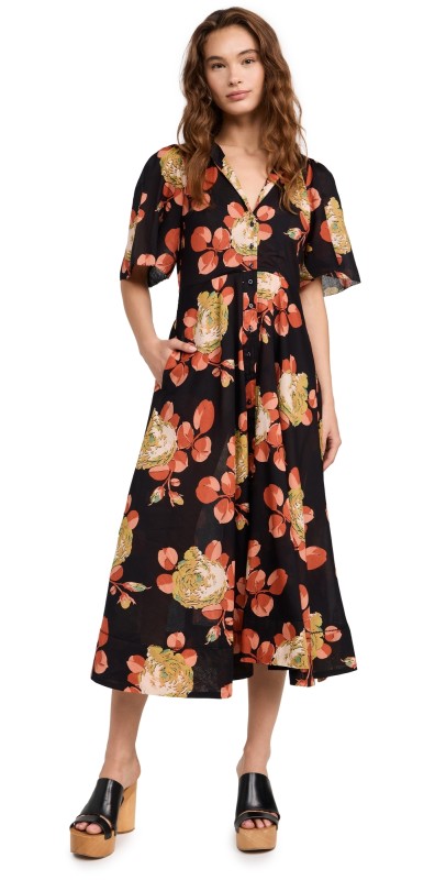 THE GREAT. The Bridge Dress Cabbage Rose Print