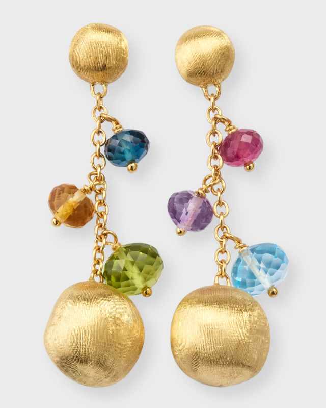 18K Yellow Gold Africa Single Strand Earrings with Mixed Gems