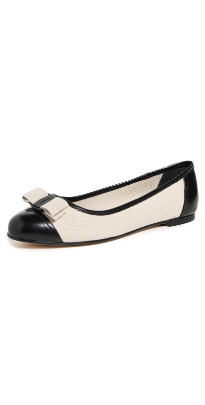 FERRAGAMO Vara Woven Ballet Flats Nero/Naturale A00