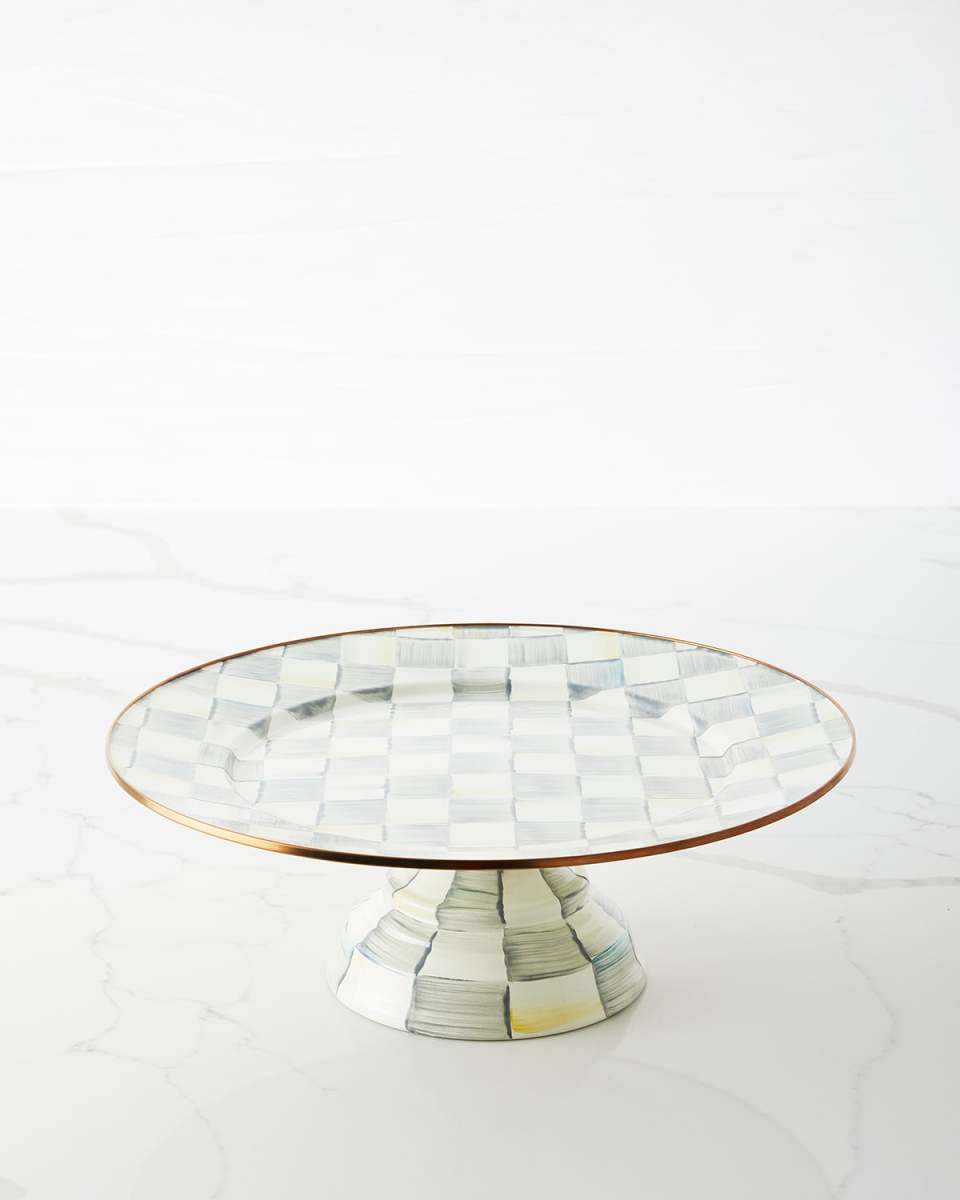 Sterling Check Enamel Pedestal Platter, Large