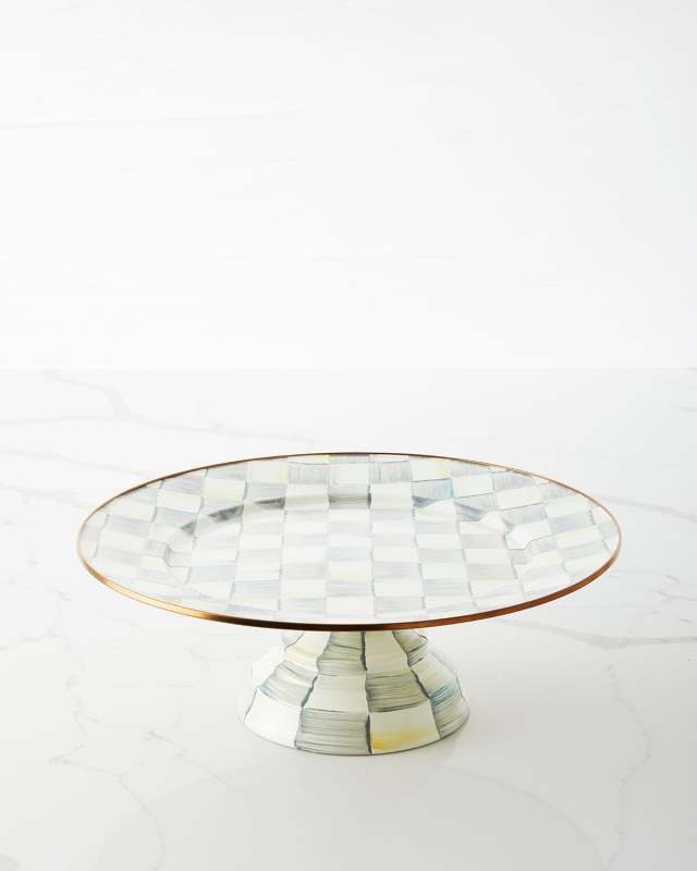 Sterling Check Enamel Pedestal Platter, Large