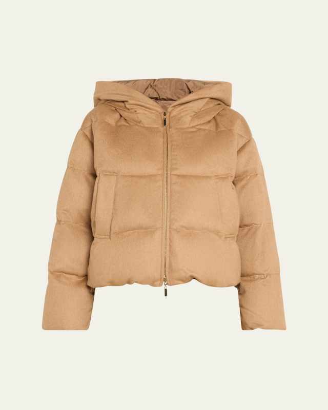 Dalia Hooded Camel Wool Puffer Jacket
