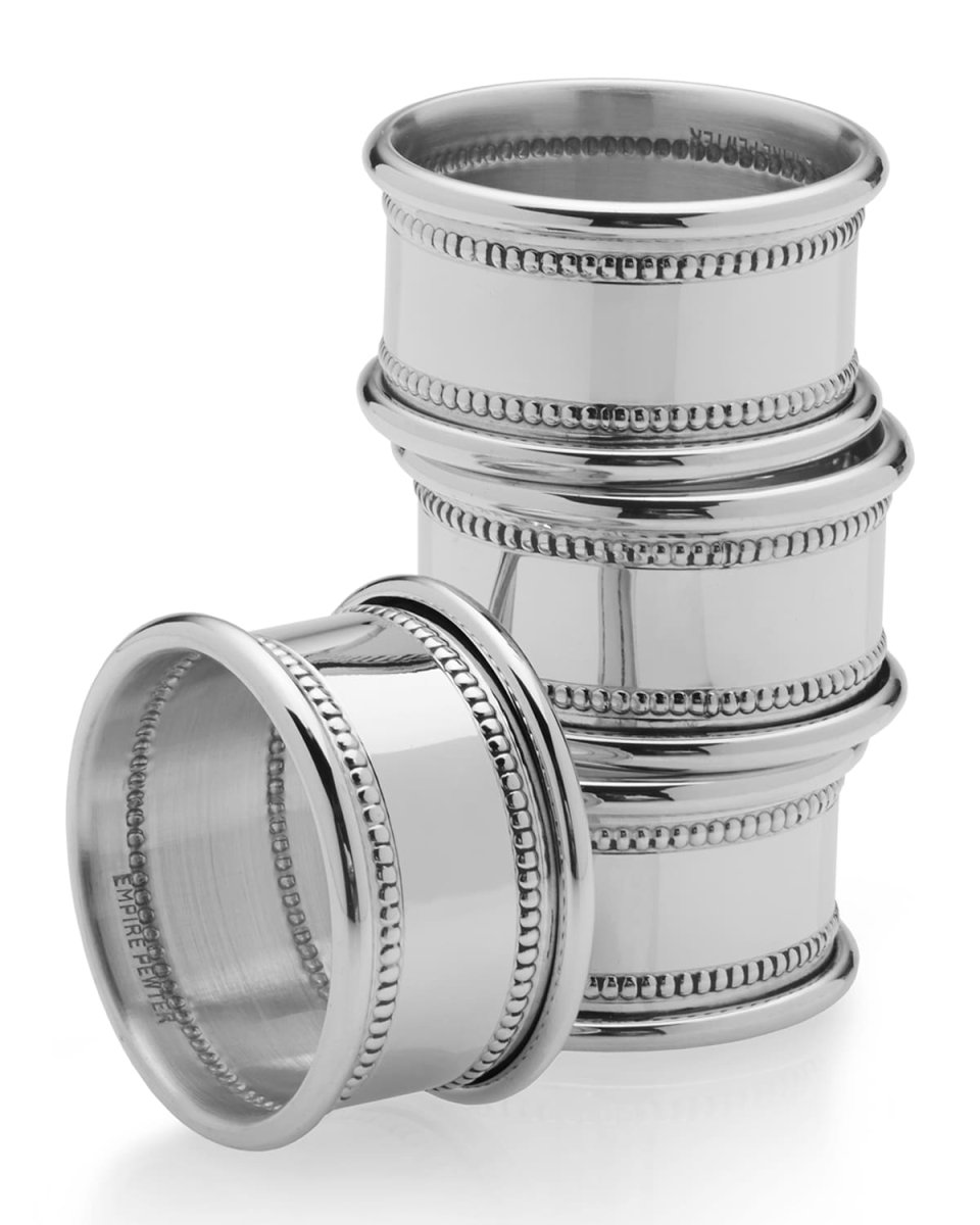 Pewter Beaded Napkin Rings, Set of 4