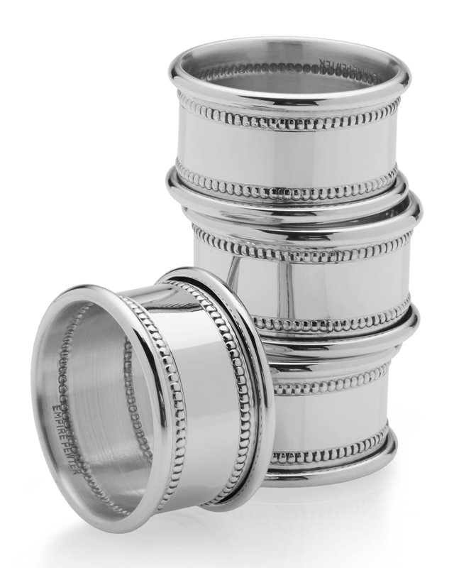 Pewter Beaded Napkin Rings, Set of 4