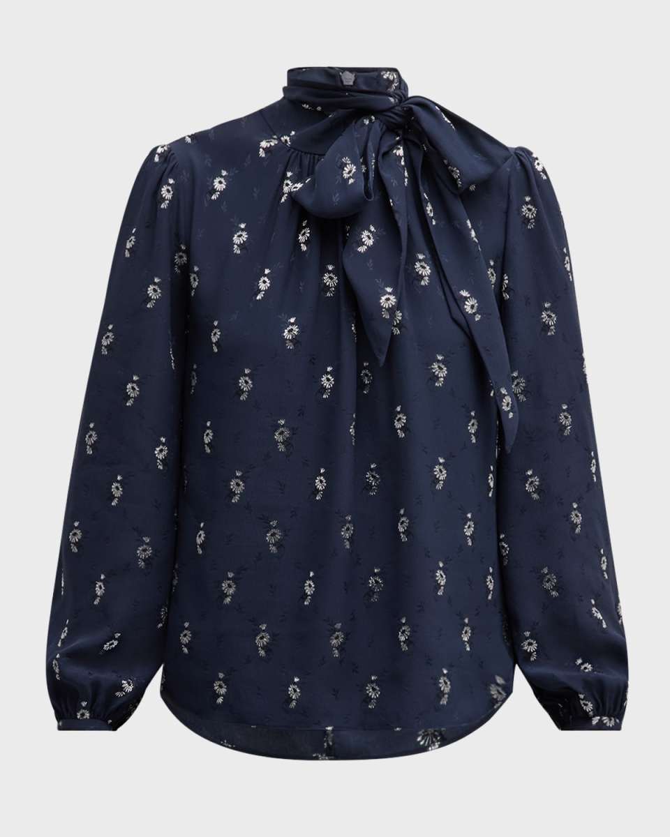 Bow-Neck Floral Fil Coupe Shirt