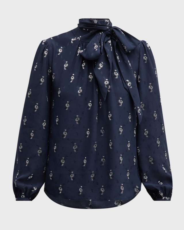 Bow-Neck Floral Fil Coupe Shirt