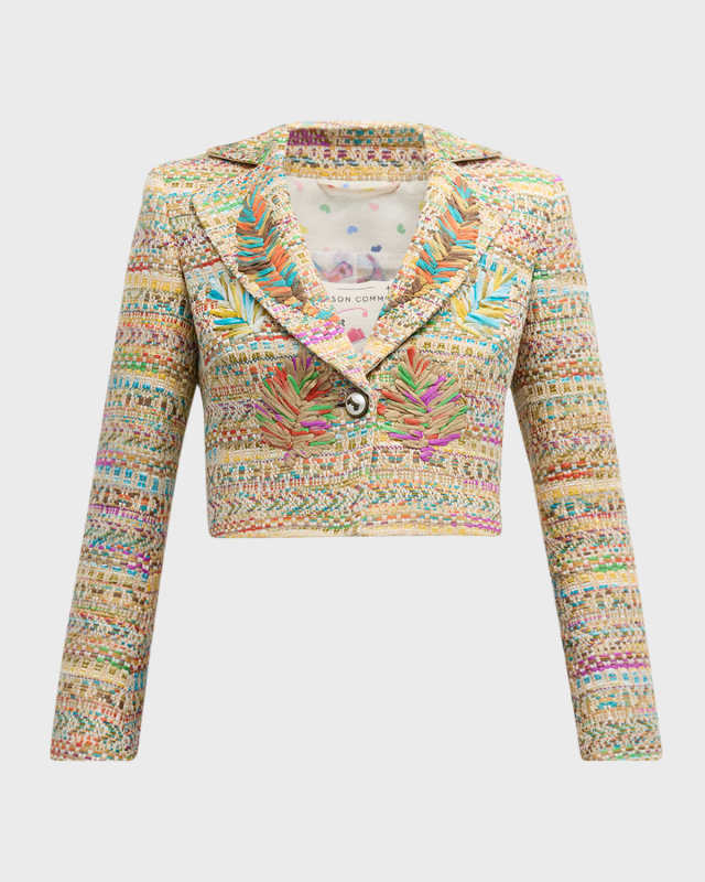 Novelty Tweed One-Button Cropped Jacket