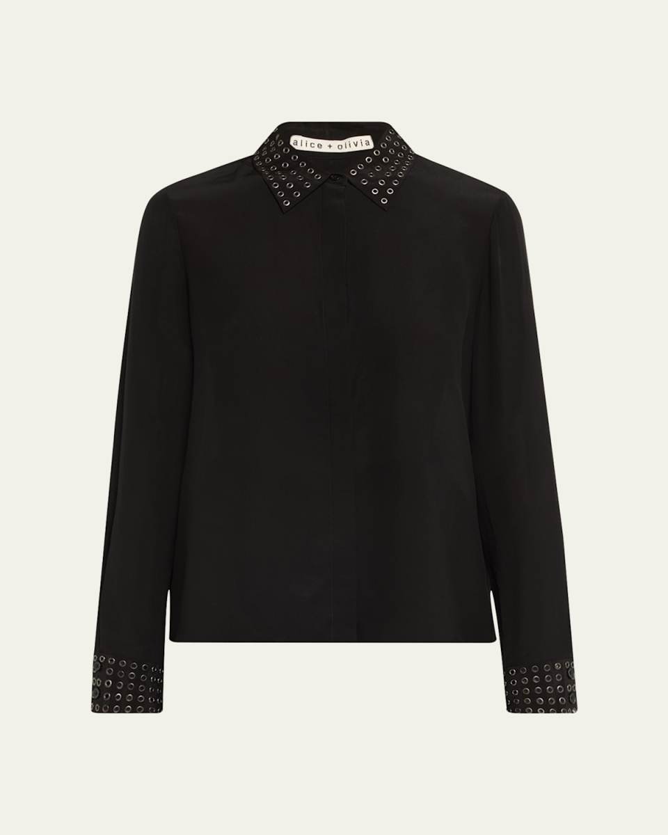 Willa Oversized Button-Front Shirt with Grommet Detai