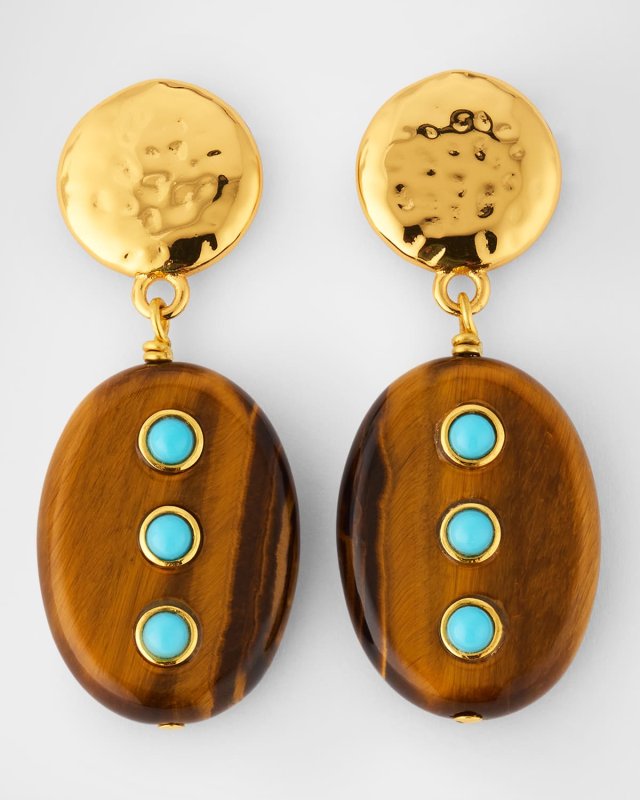 Tigers Eye Turquoise Studded Drop Earrings