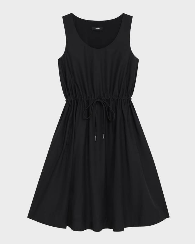 Scoop-Neck Drawstring-Waist Pullover Cotton Mini Dress