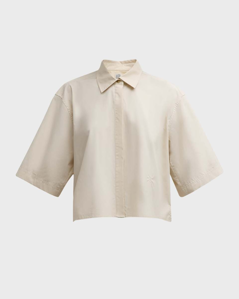 Short-Sleeve Crop Poplin Button-Down Shirt