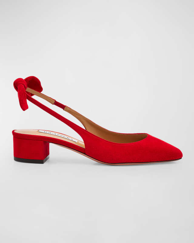 Suede Bow Slingback Ballerina Pumps