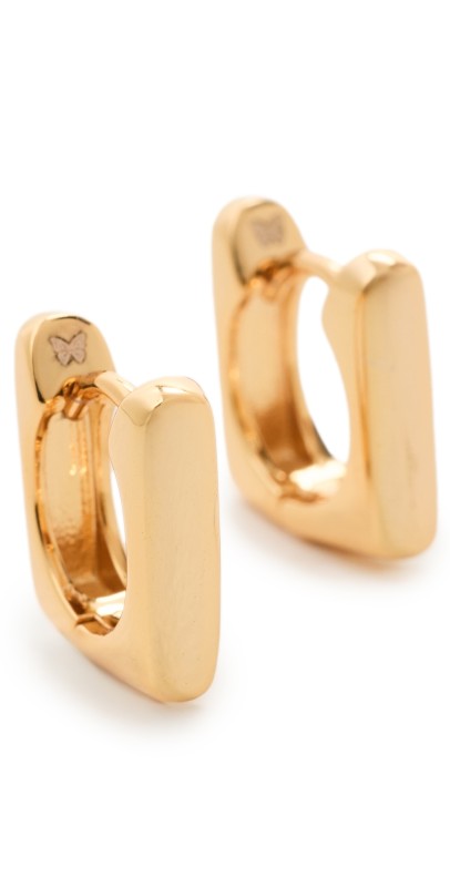 By Adina Eden Solid Square Shape Huggie Earrings Gold