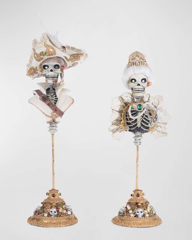 Male & Female Skeleton Bust Tabletop Figurines, Set of 2