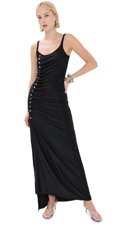 rabanne Black Drape Pression Sleeveless Dress Black
